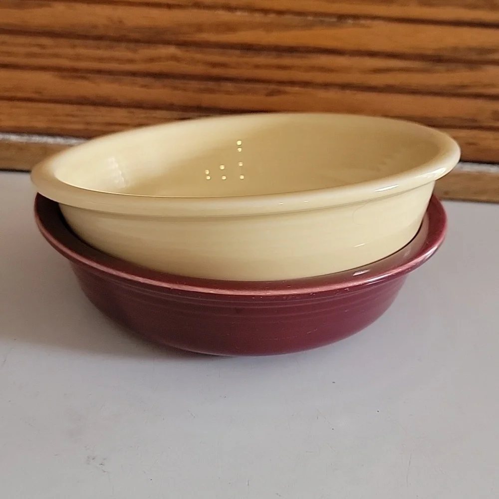 2 Fiesta 7” Bowls burgundy yellow fiestaware pottery